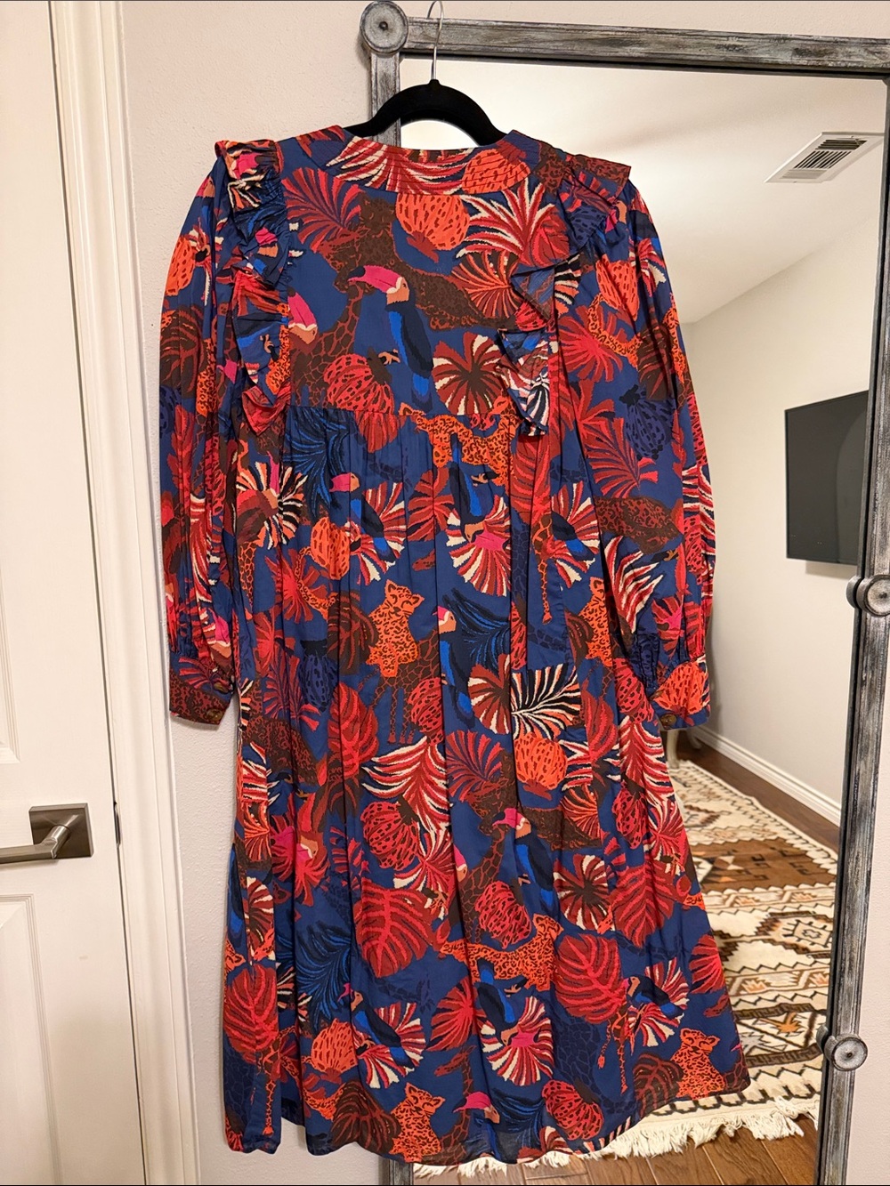 Farm Rio Blue and Red Floral Ruffle Midi Dress - Picture 4 of 4